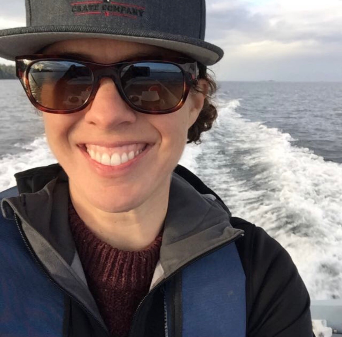 Cathy on a boat